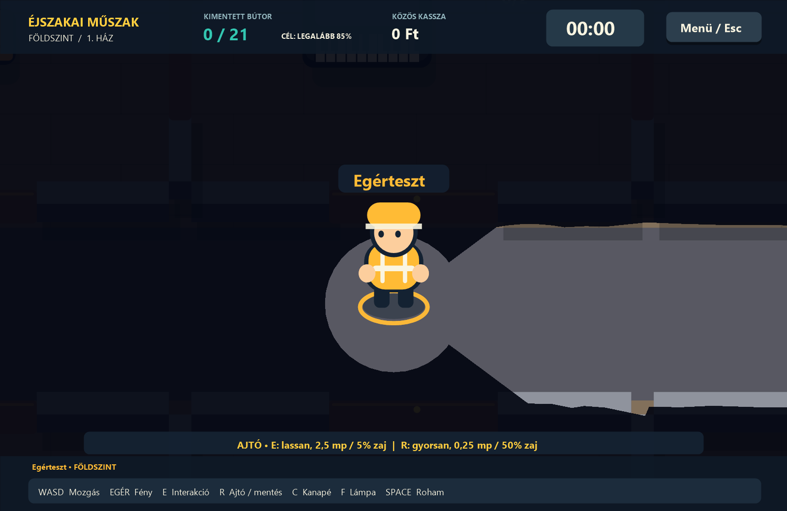 In-game view with a mouse-controlled flashlight